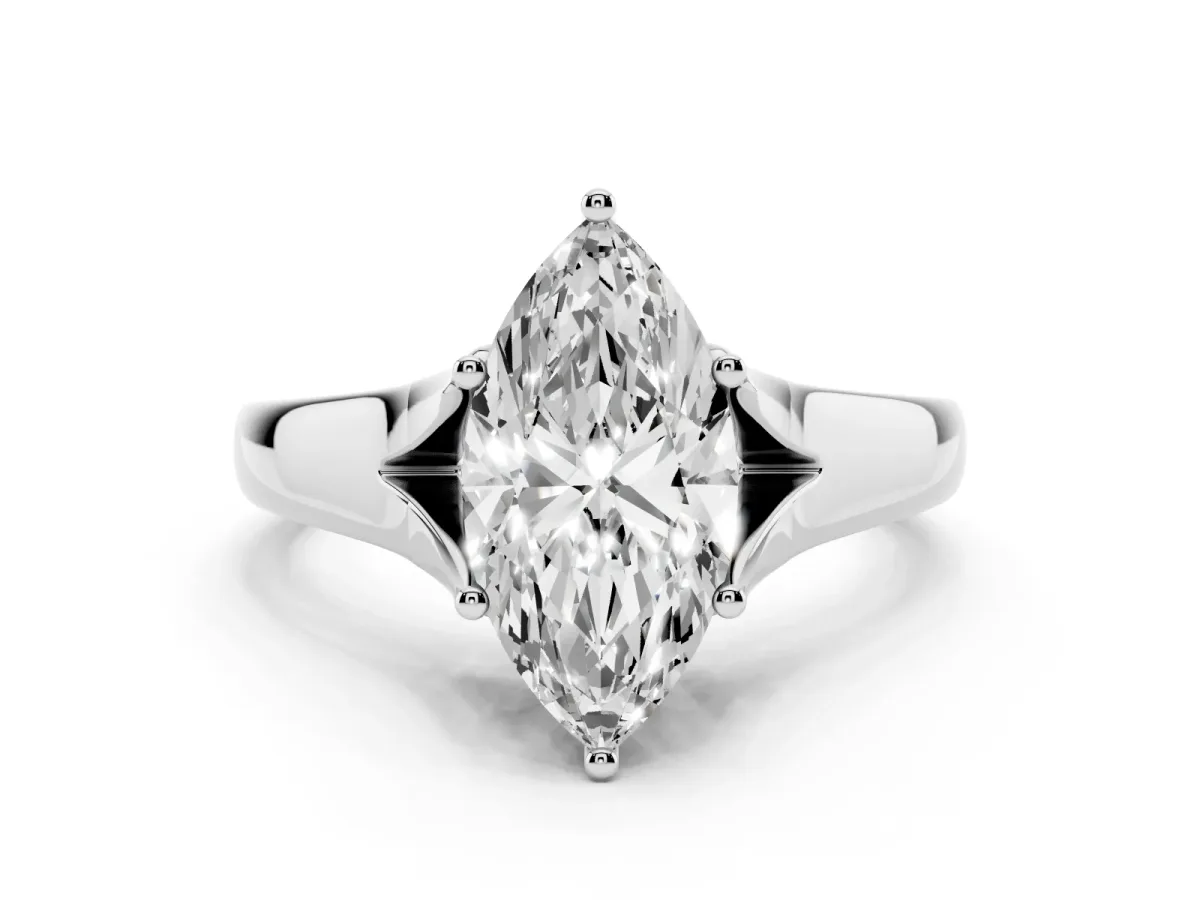 Marquise Cut Solitaire Diamond Ring with Cathedral Band and Four-Prong Setting Silver