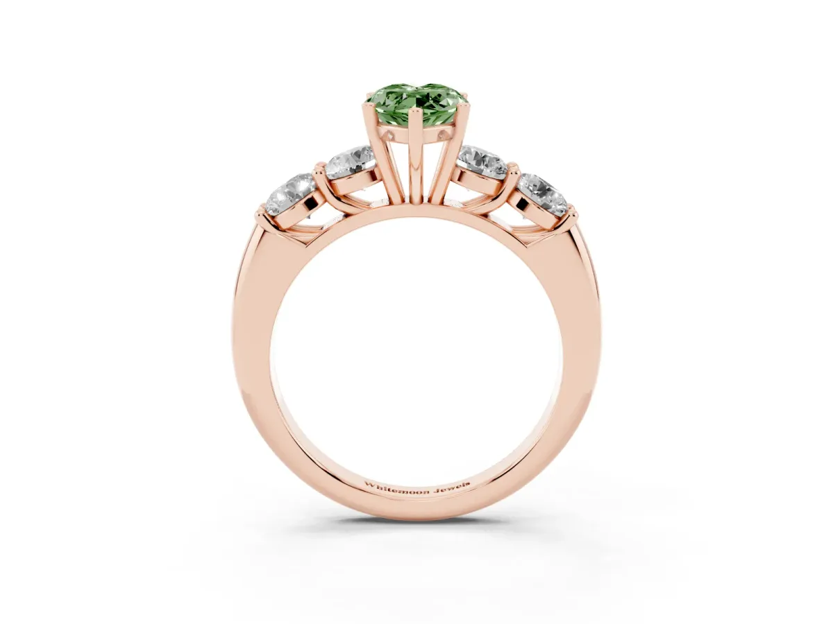 Fancy Green Marquise Cut Cut Five-Stone Prong Set Diamond Ring with Classic Band Rose gold