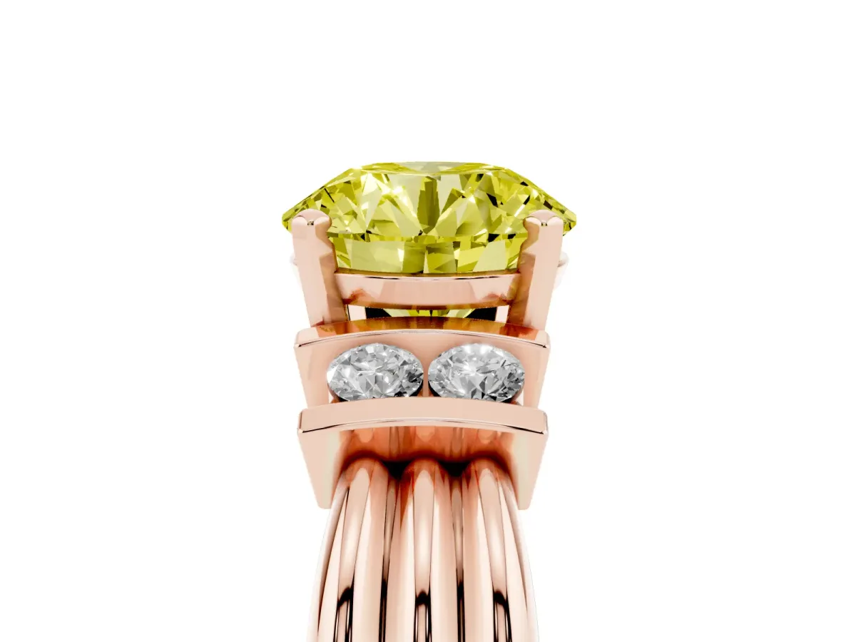 Fancy Yellow Round Cut Cut Three-Stone Channel Set Ring with Bar Prongs Rose gold