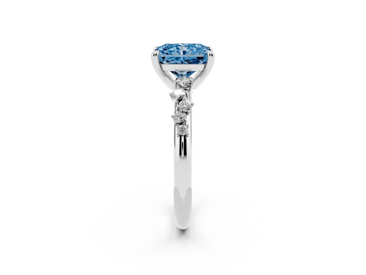 Fancy Blue Radiant Cut Cut Diamond Vine Band with Four-Prong Setting Silver