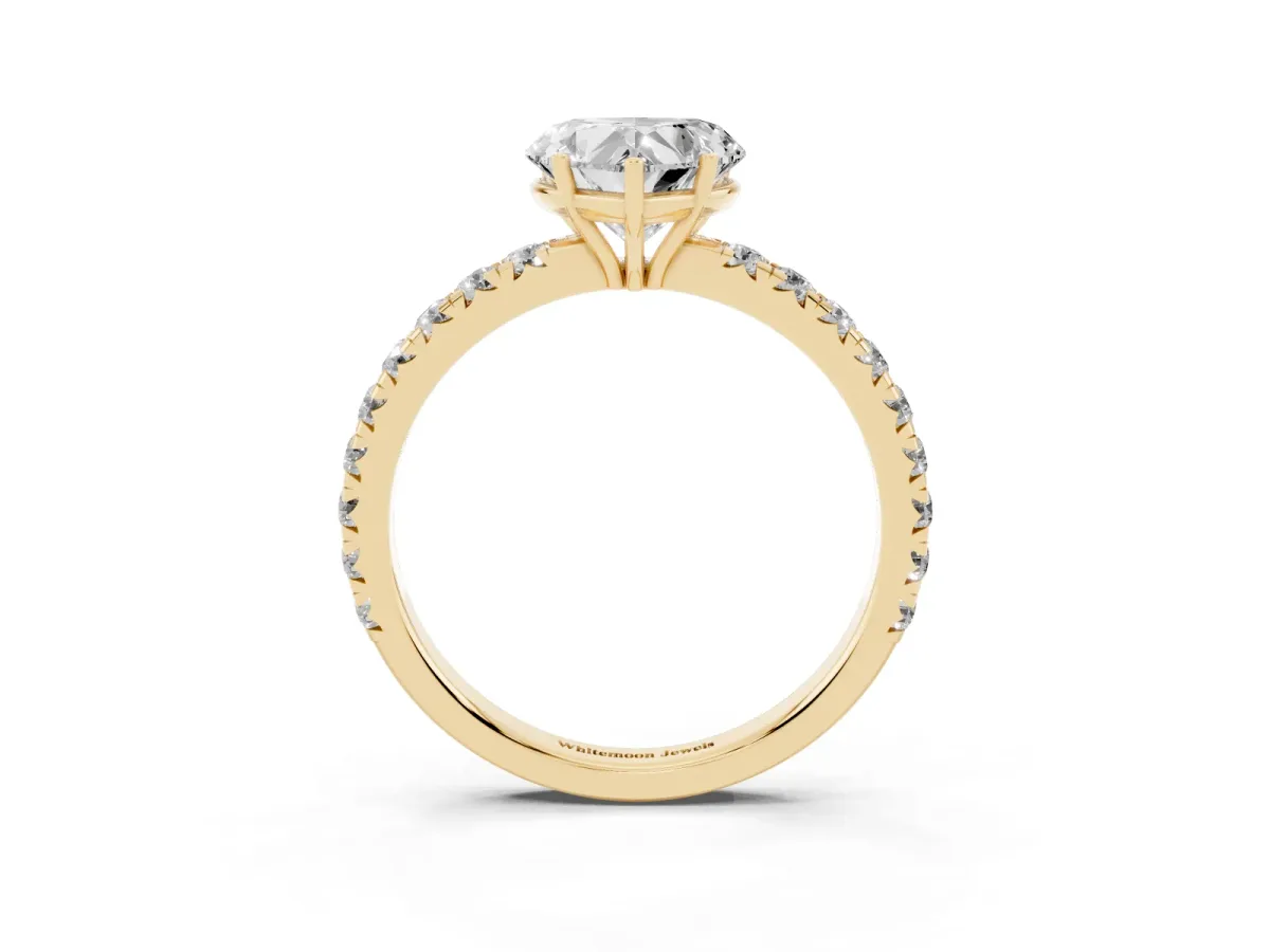 Heart Cut Diamond Pavé Solitaire Engagement Ring with Four-Prong Setting Yellow gold