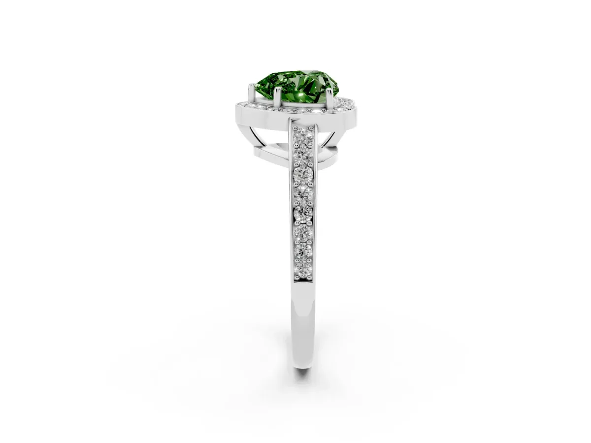 Fancy Green Heart Cut Halo Pavé Diamond Engagement Ring with Bezel Setting Silver