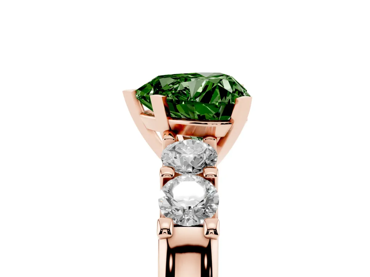 Fancy Green Heart Cut Brilliant Cut Diamond Five-Stone Prong Set Engagement Ring with Channel Band Rose gold