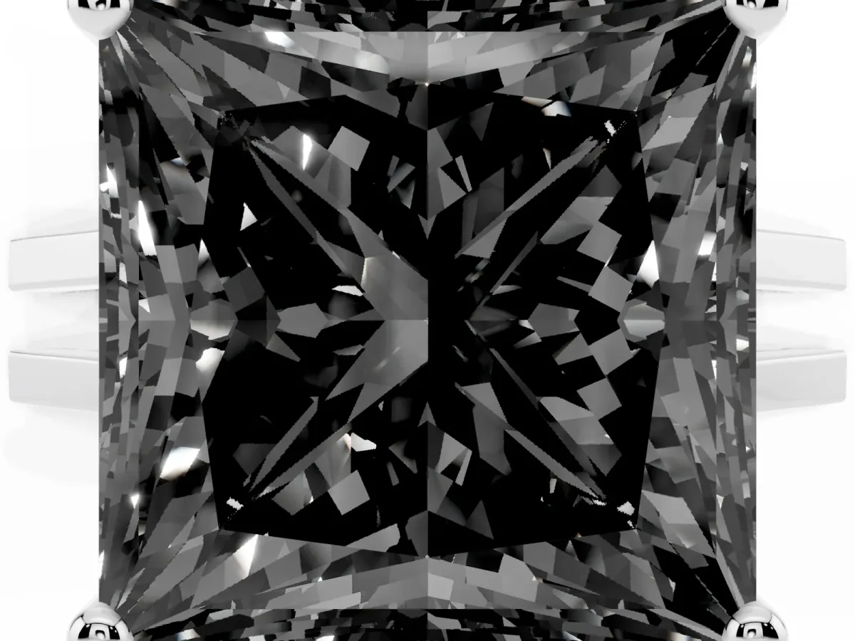 Fancy Black Princess Cut Cut Diamond Solitaire Engagement Ring with Tapered Plain Band and Four-Prong Setting White gold