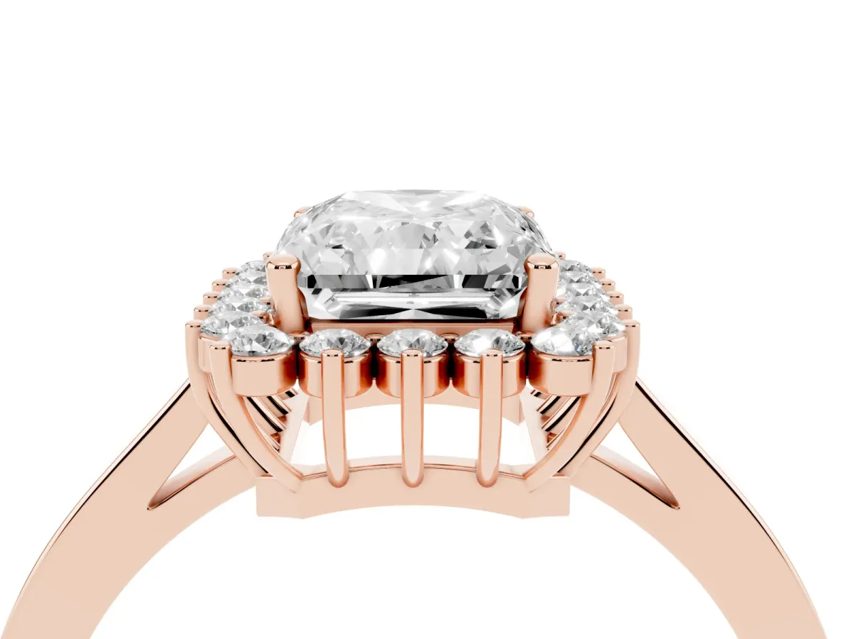 Radiant Cut Cut Diamond Halo Ring with Round Brilliant Halo and Solitaire Band Rose gold