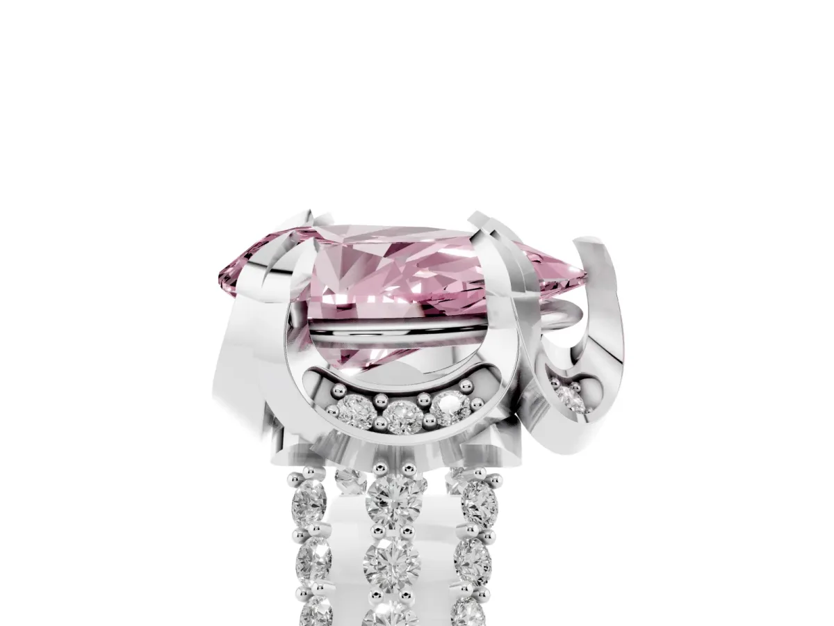 Fancy Pink Pear Cut Solitaire Pave Split Shank Ring with Four-Prong Setting Silver