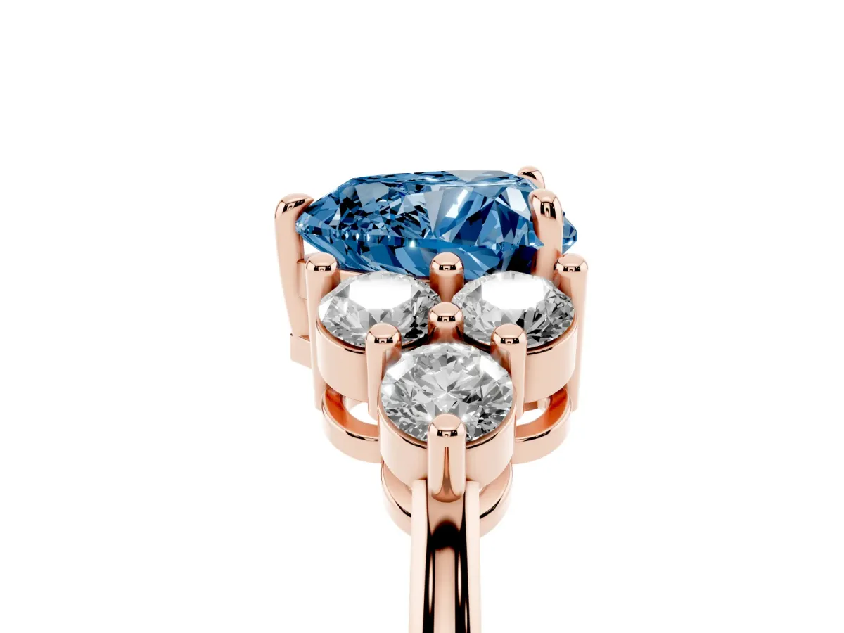 Fancy Blue Heart Cut Brilliant Diamond Cluster Accent Solitaire Ring with Prong Setting Rose gold
