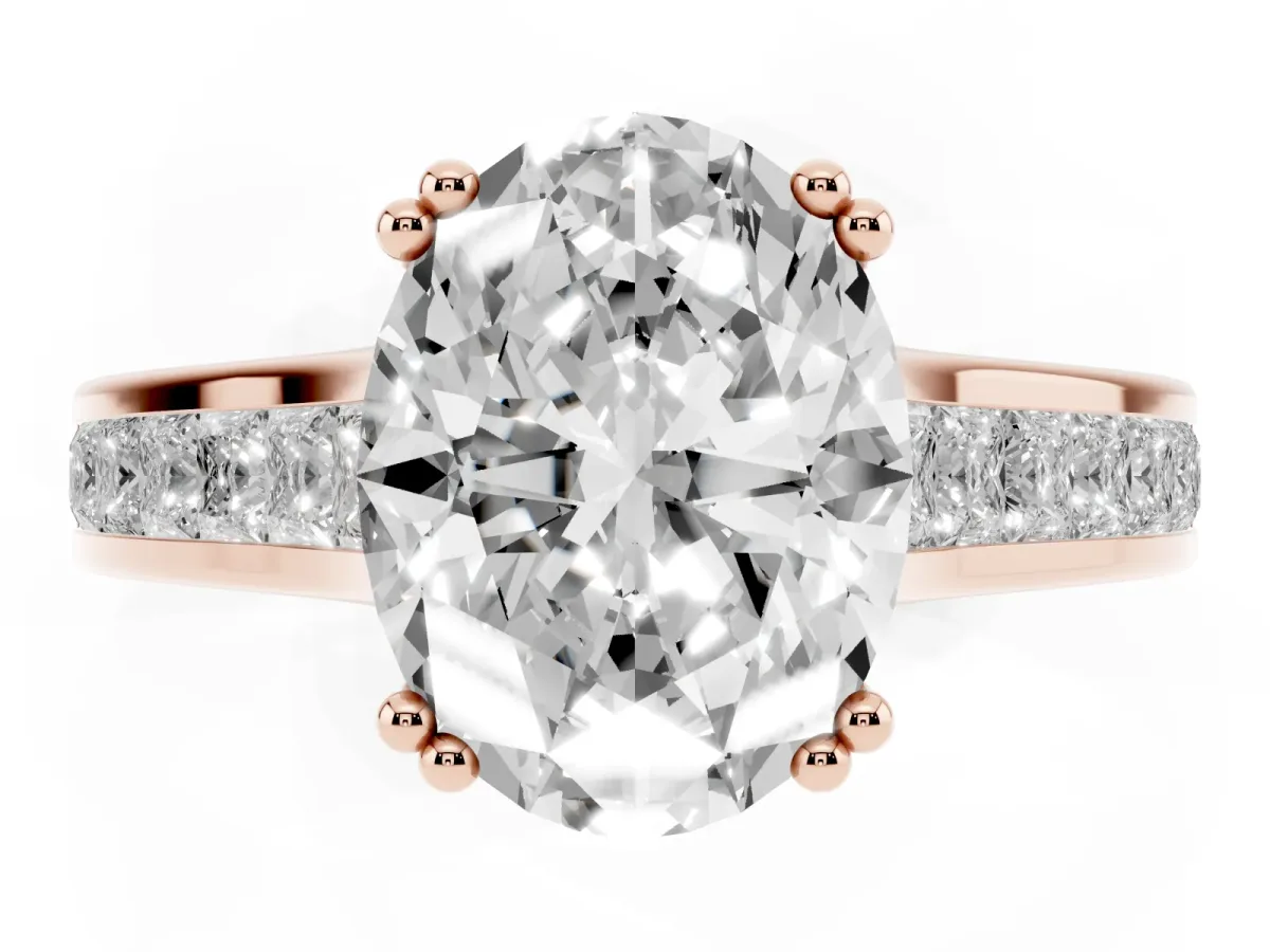 Oval Cut Cut Channel Set Solitaire Engagement Ring with Prong Setting Rose gold