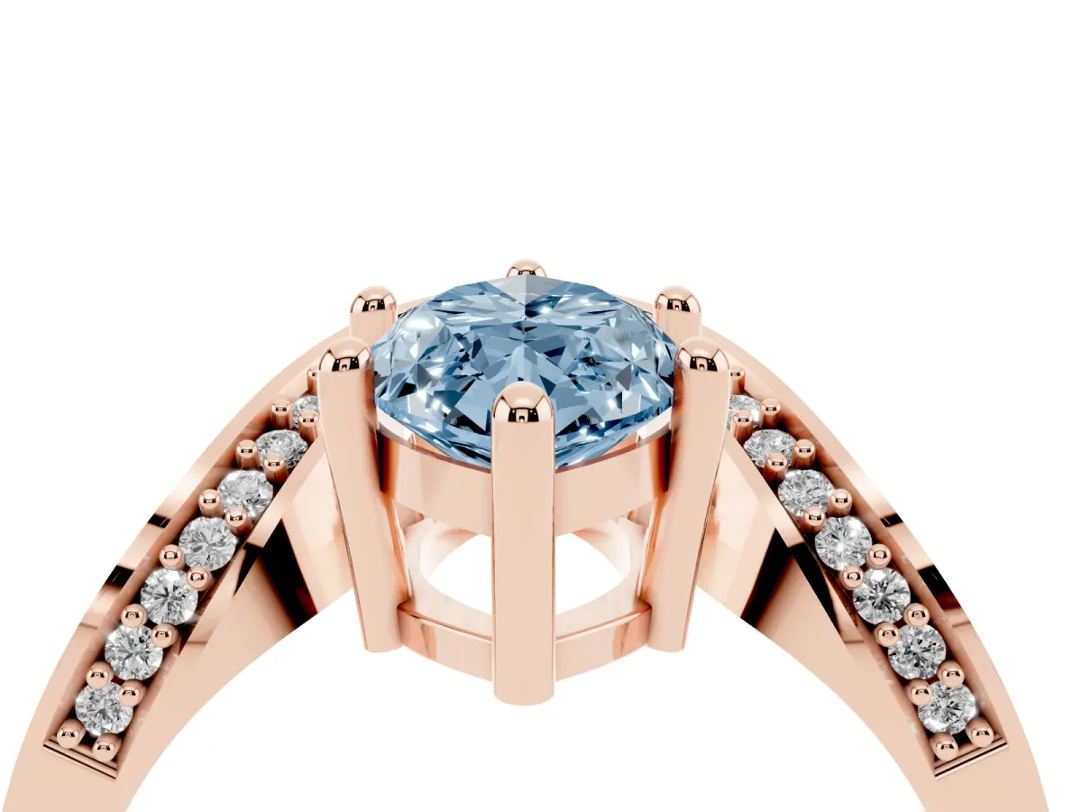 Fancy Blue Marquise Cut Solitaire Diamond Engagement Ring with Pave Band and Four-Prong Setting Rose gold