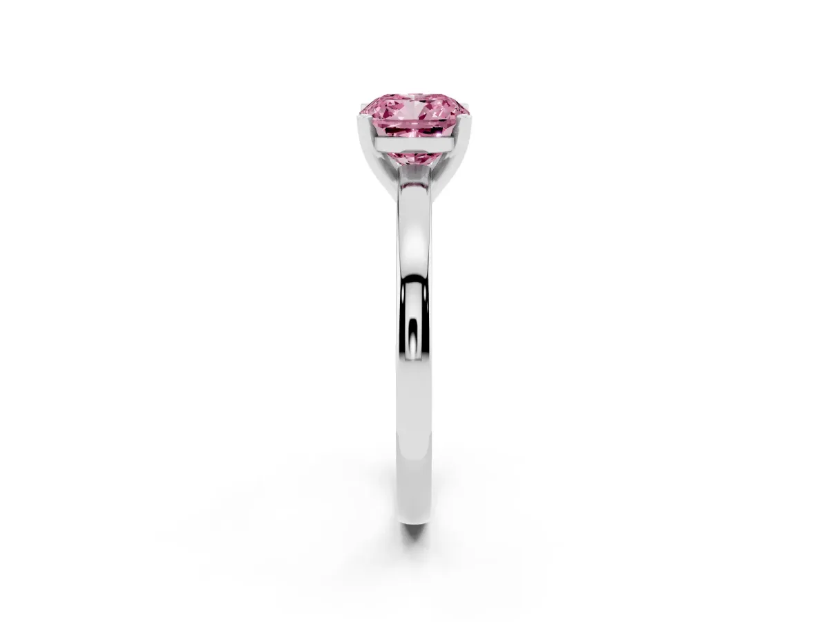 Fancy Pink Cushion Cut Solitaire Diamond Engagement Ring with Four-Prong Setting on a Classic Band White gold