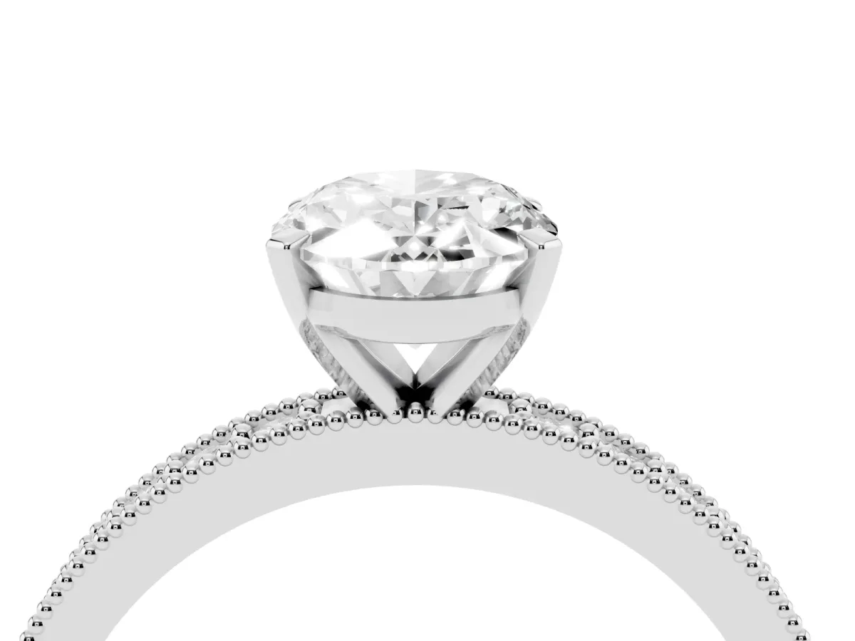 Oval Cut Diamond Milgrain Pavé Engagement Ring with Four-Prong Setting White gold