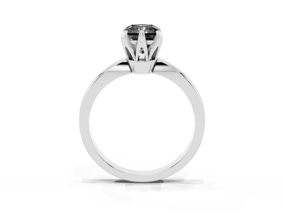 Fancy Black Radiant Cut Solitaire Engagement Ring with Six-Prong Setting and Tapered Band Platinum