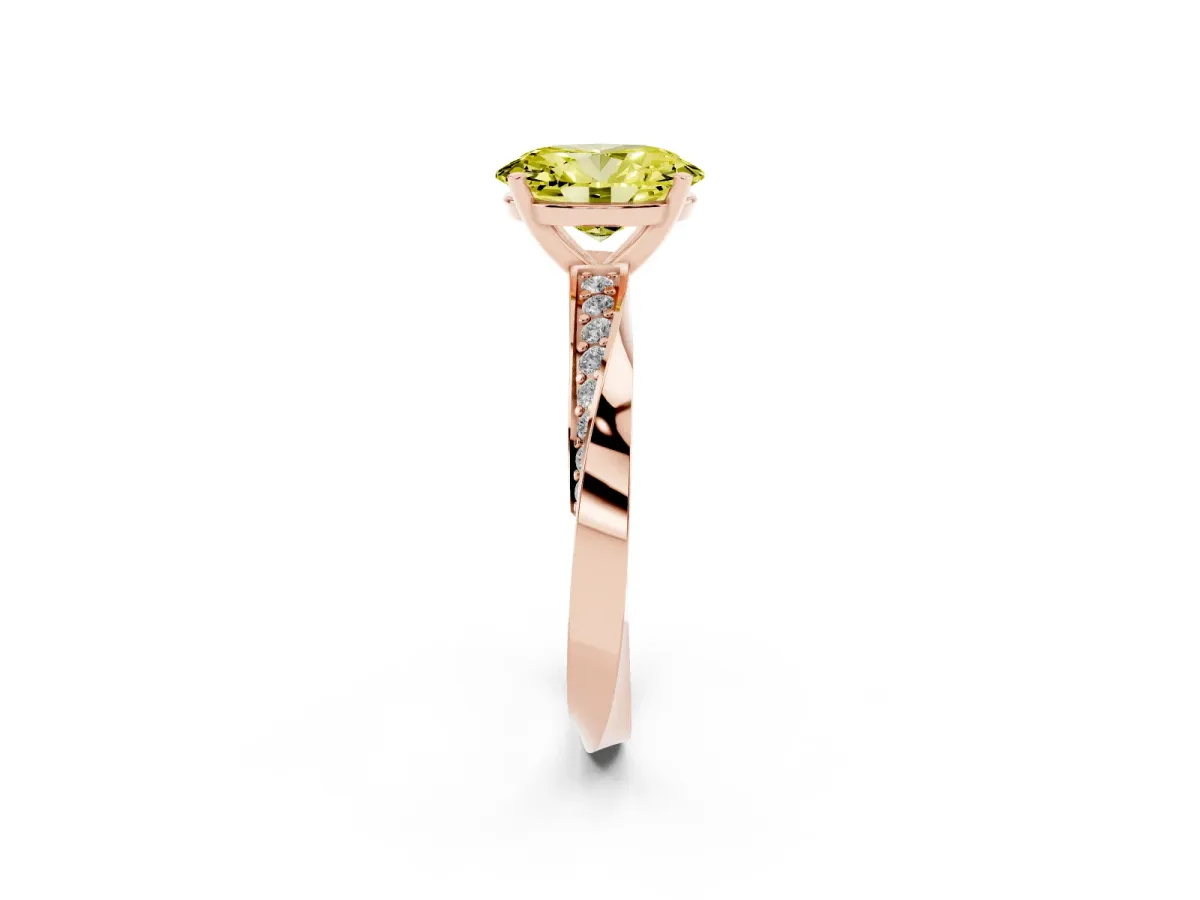 Fancy Yellow Oval Cut Diamond Engagement Ring with Side Stone Accents and Four-Prong Setting Rose gold