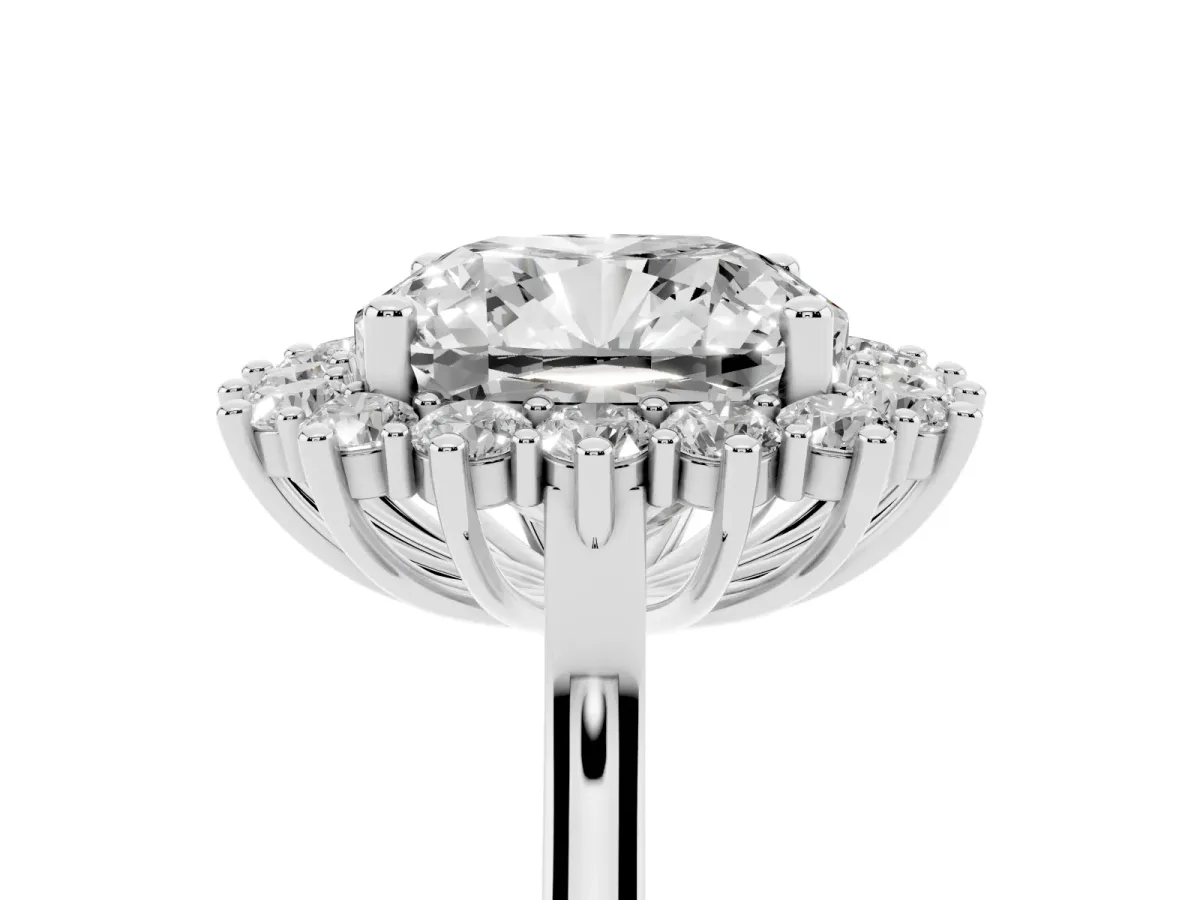 Cushion Diamond Halo Engagement Ring with Round Diamond Accents White gold
