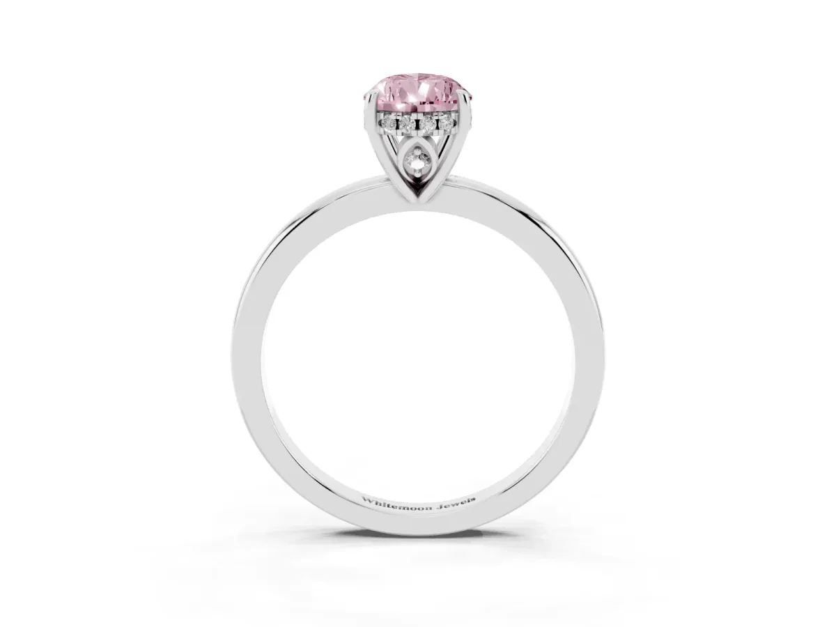 Fancy Pink Pear Cut Solitaire Diamond Ring with Prong Setting and Plain Band White gold