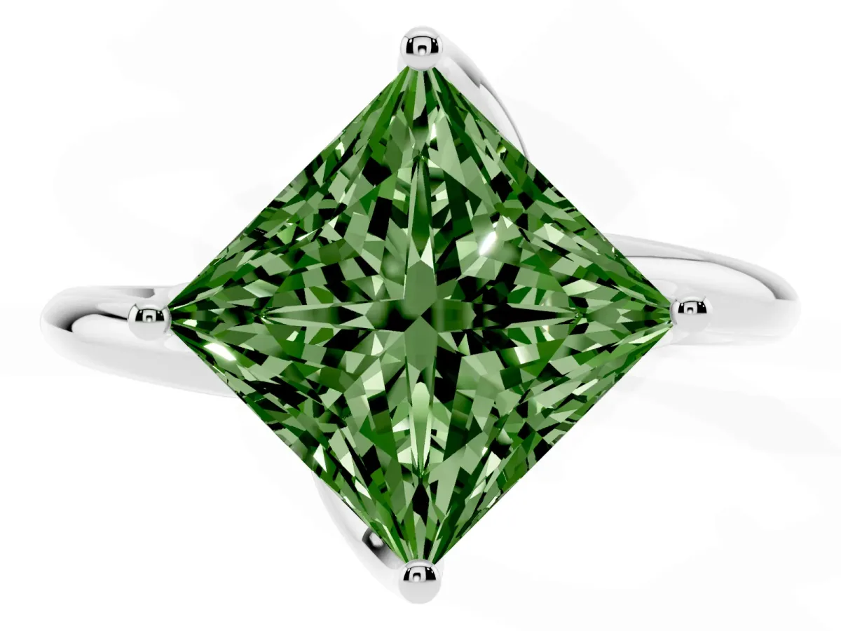 Fancy Green Princess Cut Diamond Solitaire Engagement Ring with Four-Prong Setting and Classic Band White gold