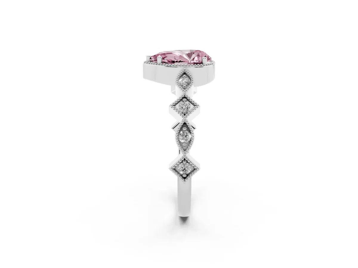 Fancy Pink Pear Cut Milgrain Marquise Diamond Twist Band Ring Silver