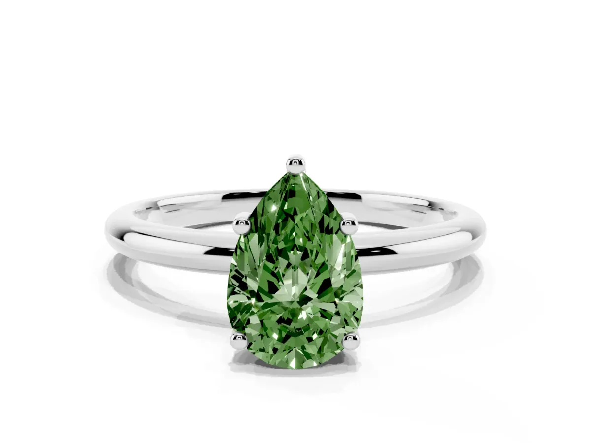Fancy Green Pear Cut Cut Solitaire Engagement Ring with Four-Prong Setting and Classic Band White gold