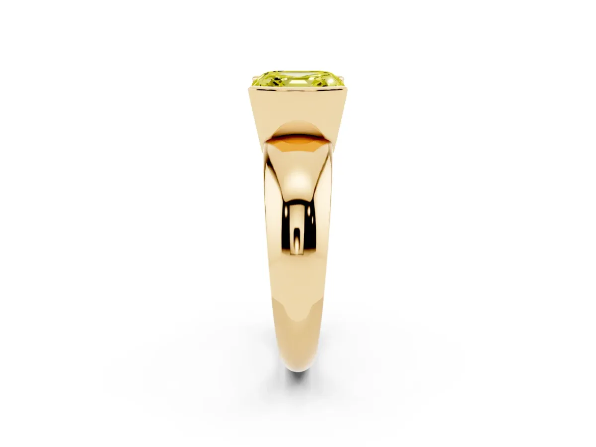 Fancy Yellow Asscher Cut Solitaire Tension Set Diamond Ring with Wide Band Yellow gold