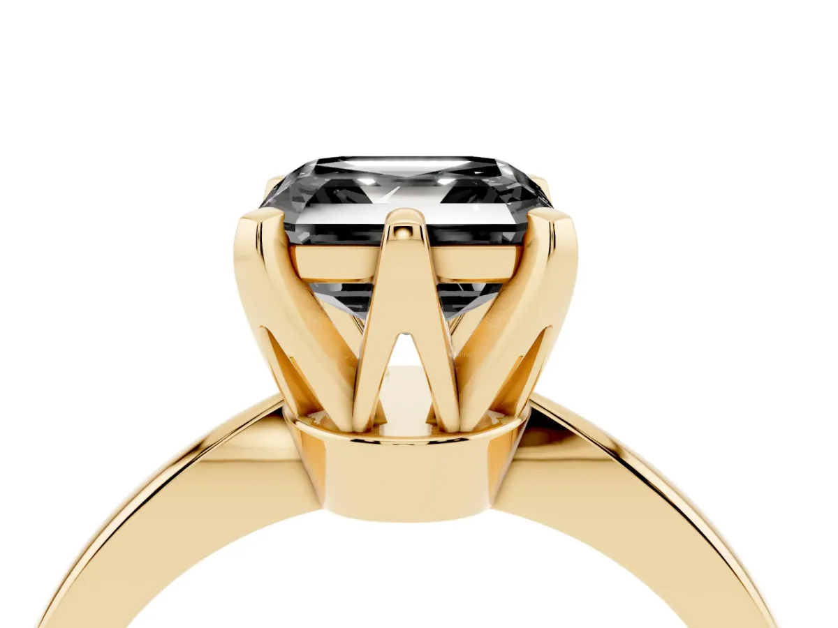 Fancy Black Asscher Cut Solitaire Engagement Ring with Six-Prong Setting and Tapered Band Yellow gold