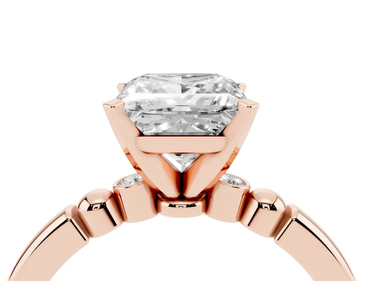 Princess Cut Solitaire Beaded Band with Four-Prong Setting Rose gold