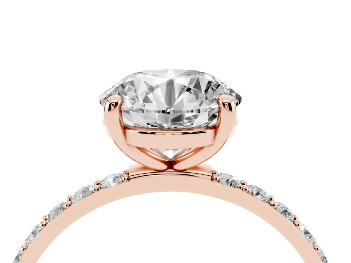 Round Cut Diamond Solitaire Ring with Round Pavé Band and Prong Setting Rose gold