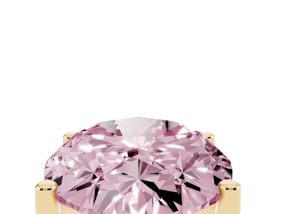 Fancy Pink Oval Cut Cut Diamond Solitaire Engagement Ring with Tapered Plain Band and Four-Prong Setting Yellow gold