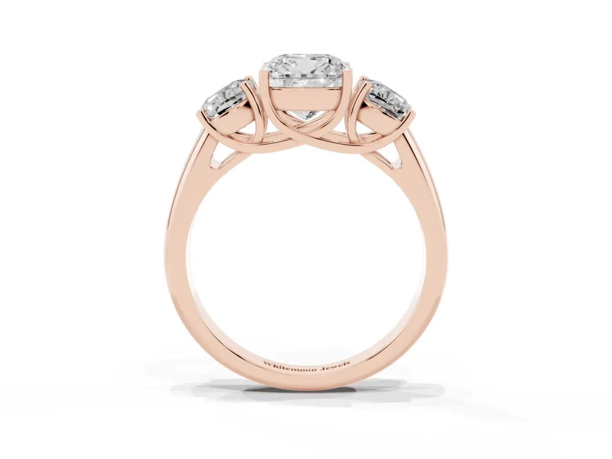 Three-Stone Cushion Cut Diamond Engagement Ring with Prong Setting Rose gold