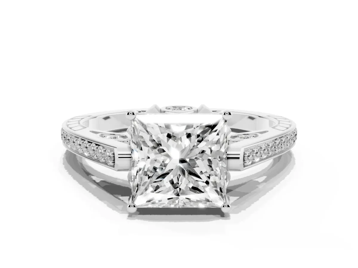 Princess Cut Cut Cathedral Pave Diamond Engagement Ring with Six-Prong Setting Silver