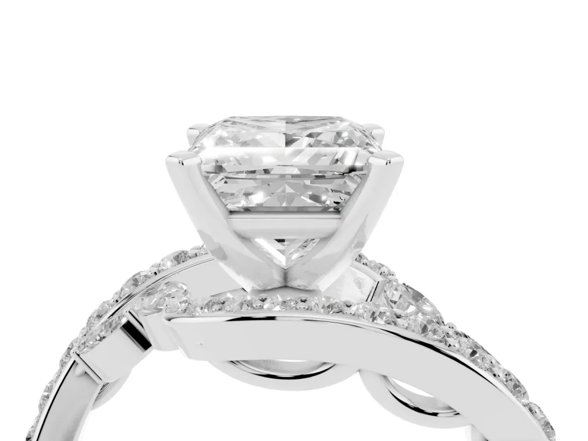 Princess Cut Solitaire with Pavé Twist Band and Four-Prong Setting Silver