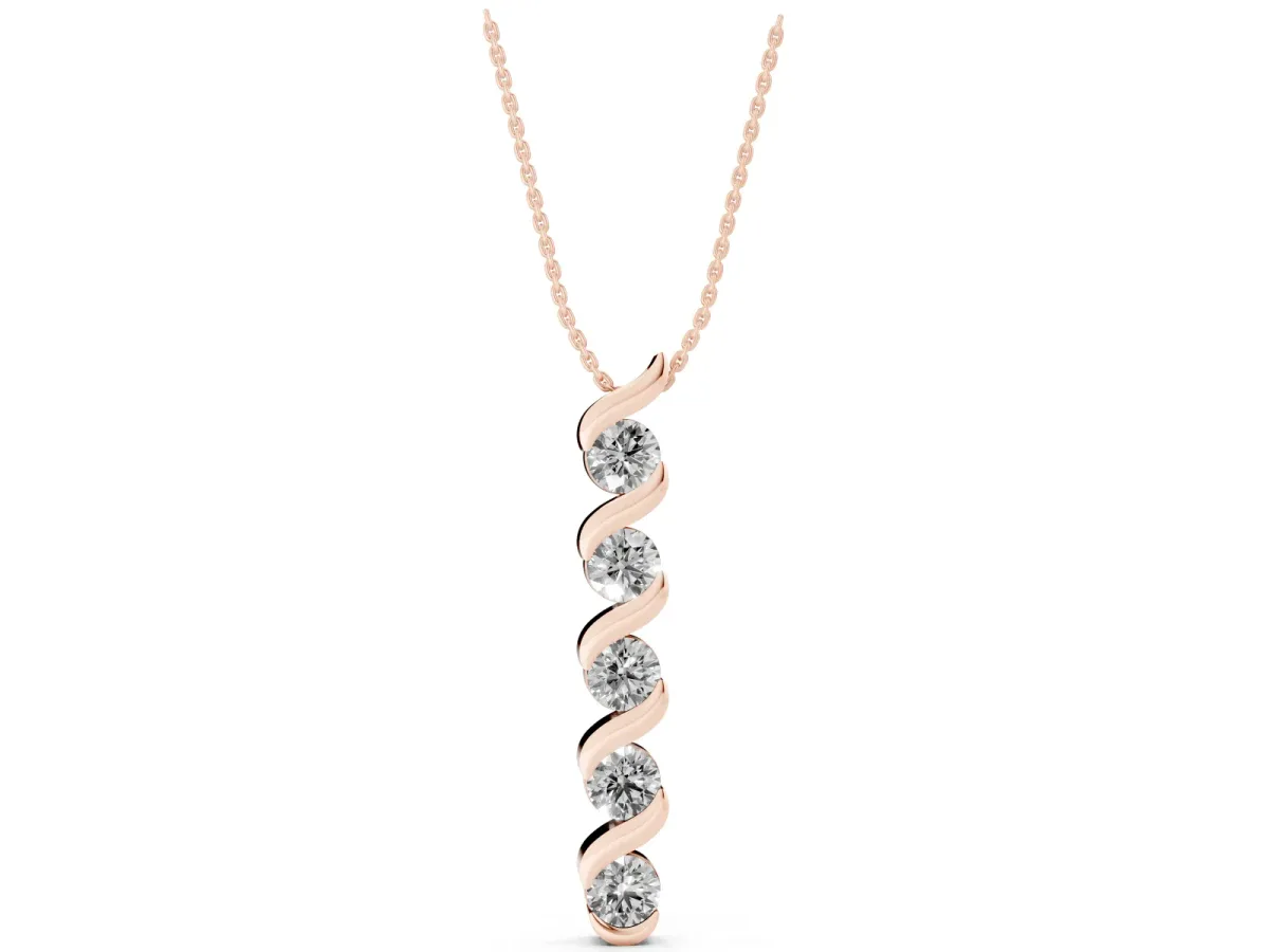 Round Diamond Spiral Prong Pendant Rose gold
