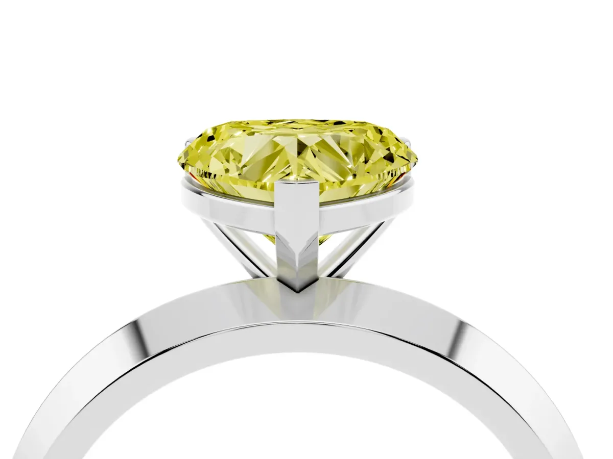 Fancy Yellow Heart Cut Cut Solitaire Engagement Ring with Flat Band and Four-Prong Setting Silver