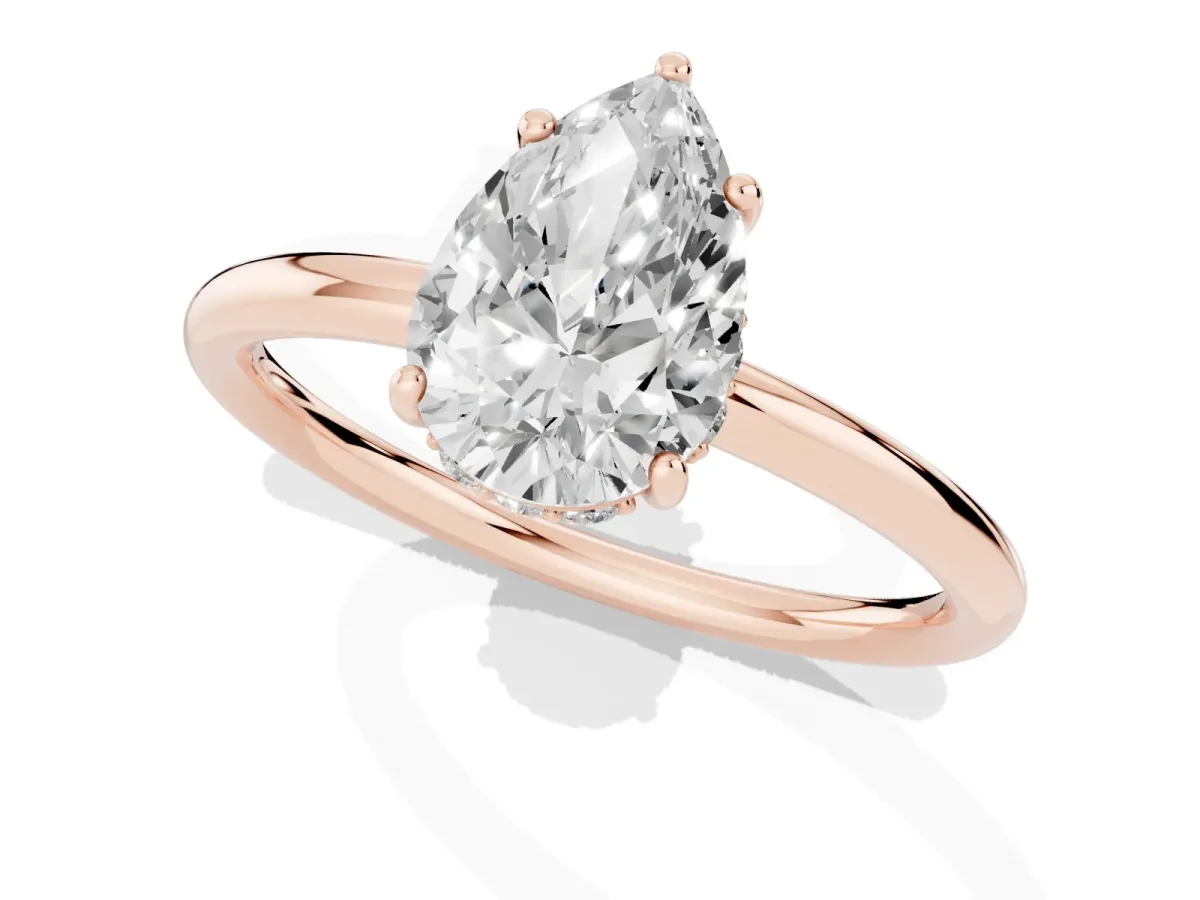 Pear Cut Solitaire Diamond Ring with a Classic Band and Four-Prong Setting Rose gold