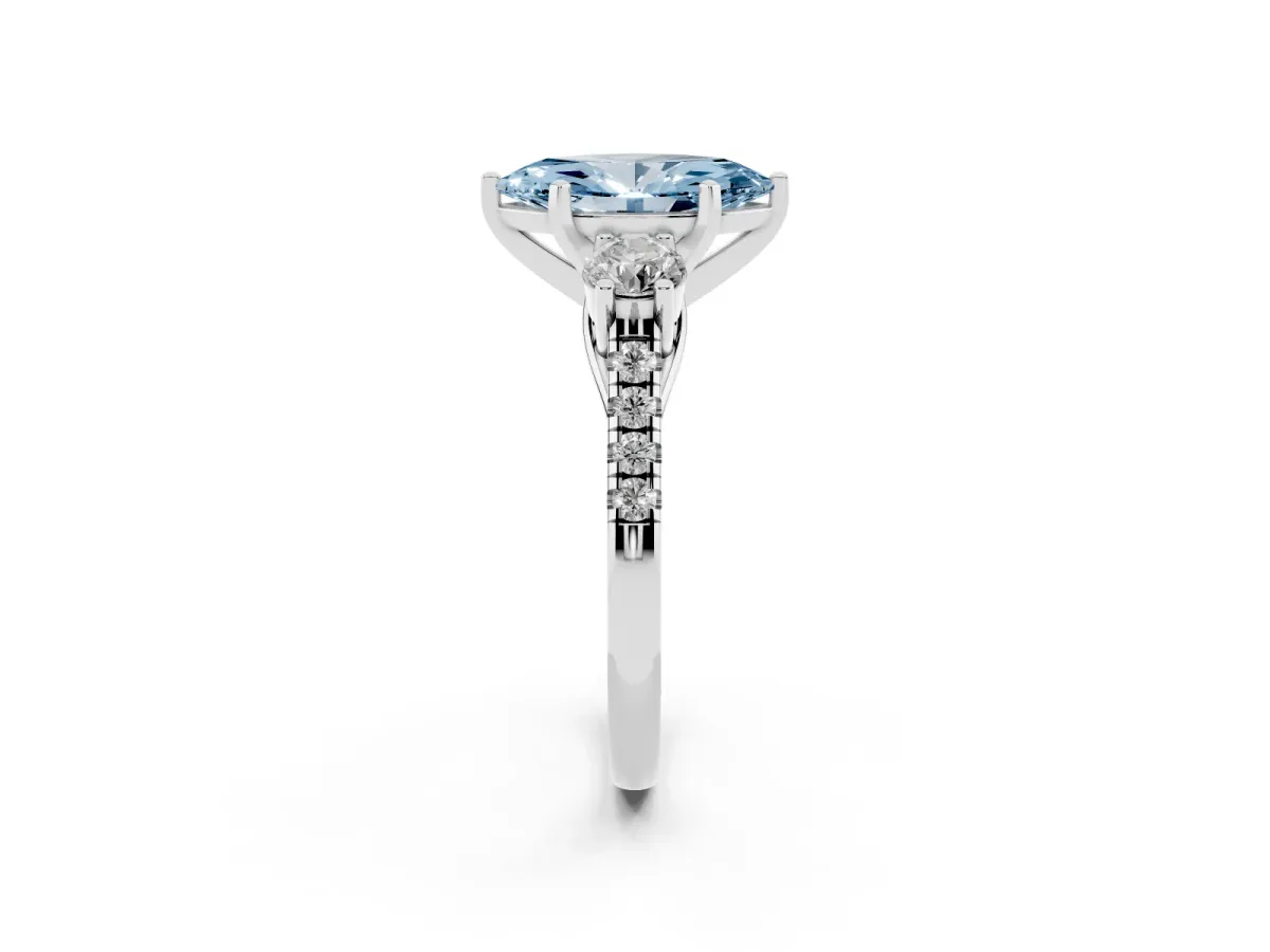 Fancy Blue Three-Stone Marquise Cut Diamond Pavé Band with Four-Prong Setting Silver