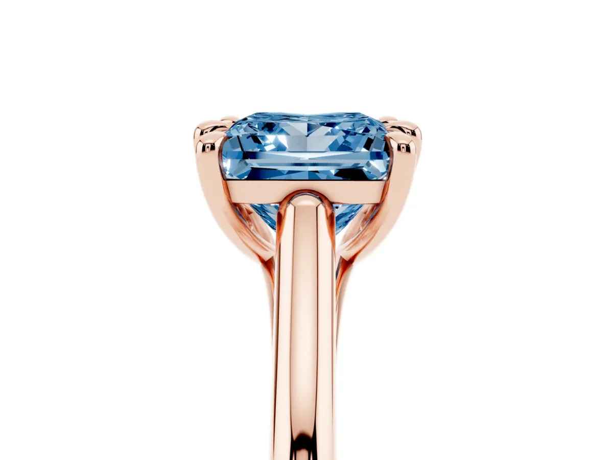 Fancy Blue Princess Cut Solitaire Engagement Ring with Six-Prong Setting and Classic Band Rose gold