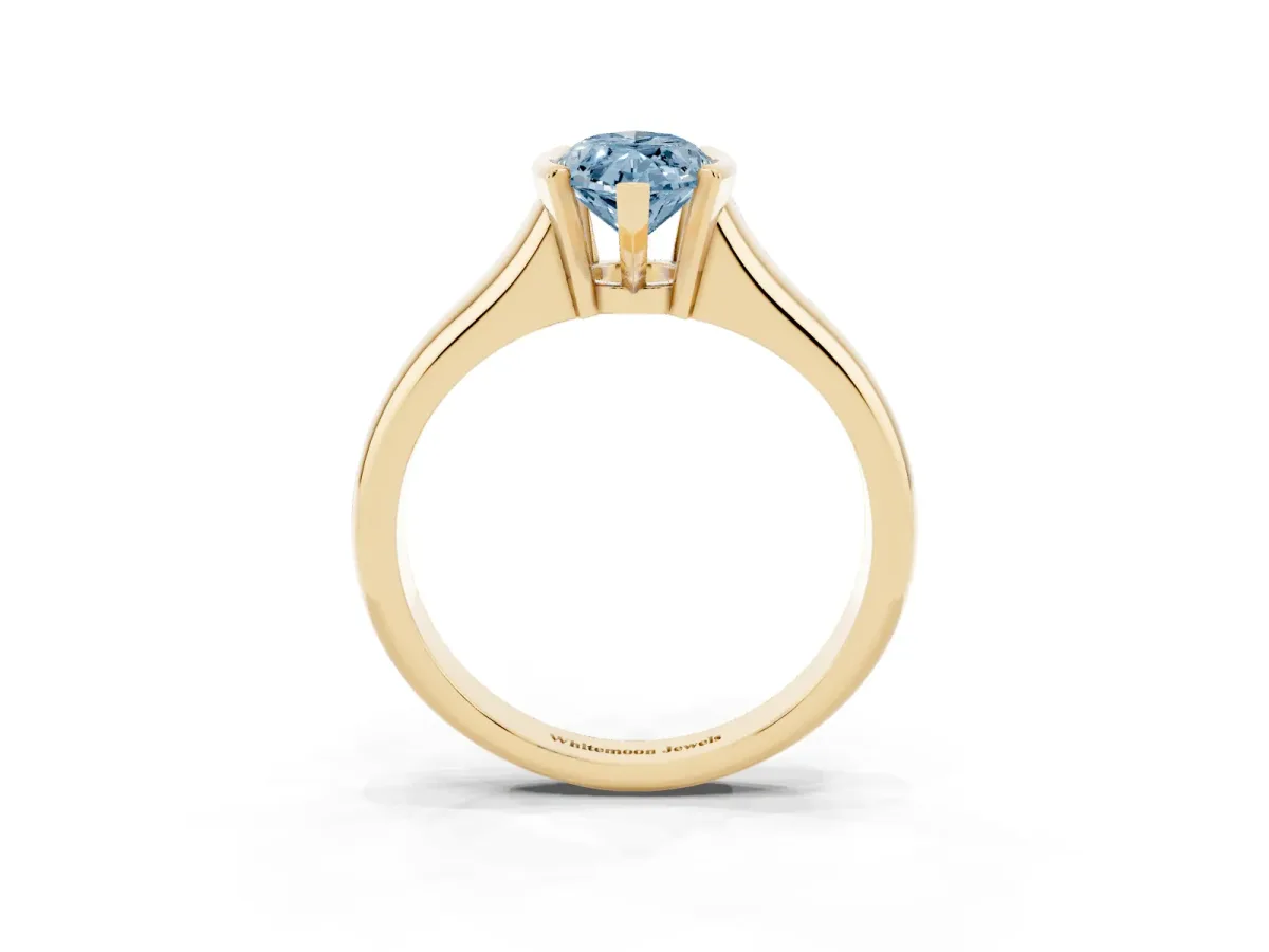 Fancy Blue Marquise Cut Solitaire Tension Set Diamond Ring with Split Shank Band Yellow gold