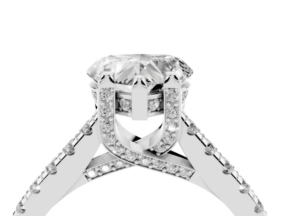 Heart Cut Brilliant Diamond Solitaire with Pavé Band and Four-Prong Setting White gold