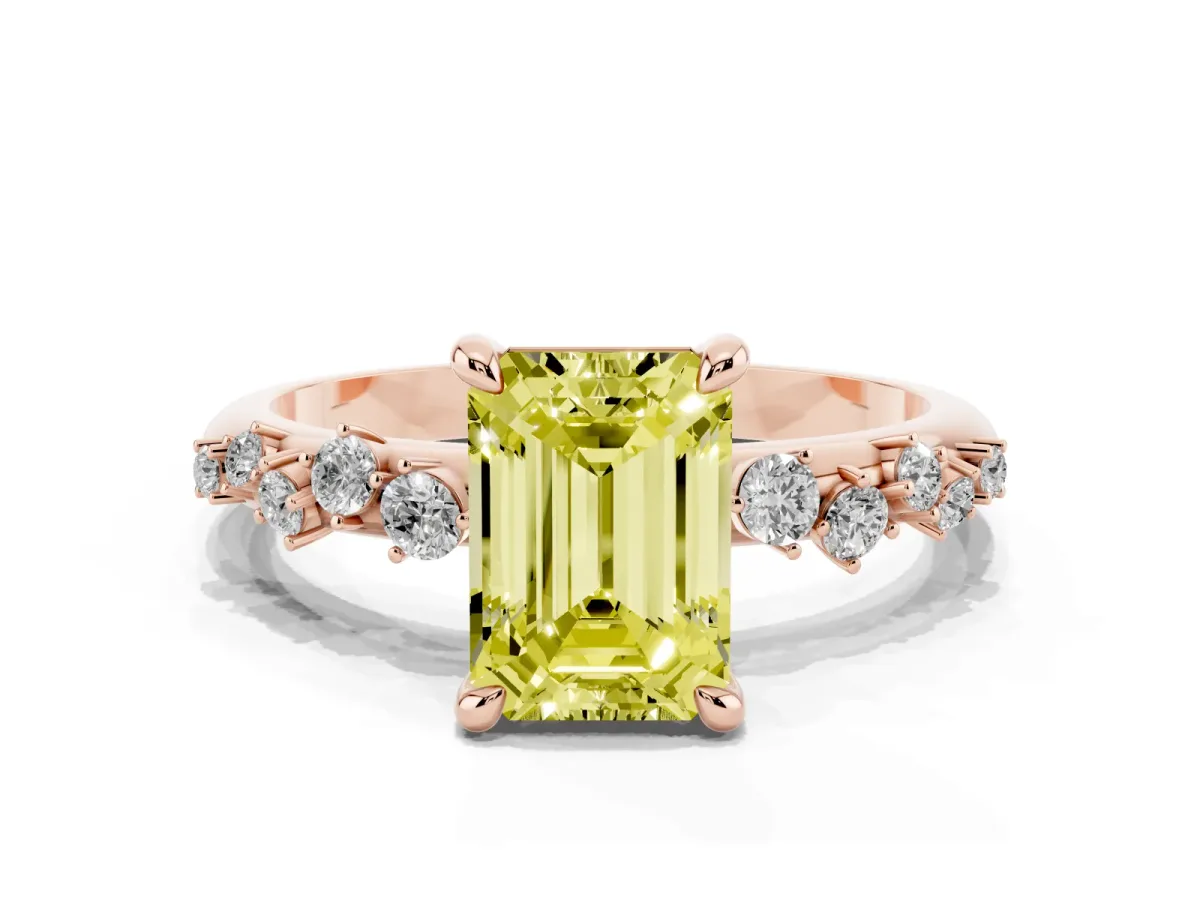 Fancy Yellow Emerald Cut Cut Diamond Vine Band with Four-Prong Setting Rose gold