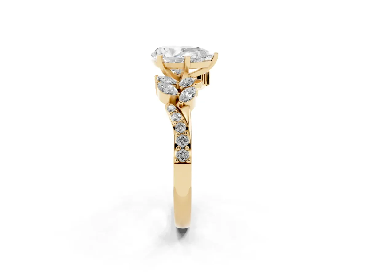 Pear Cut Solitaire Marquise Twist Band with Six-Prong Setting Yellow gold