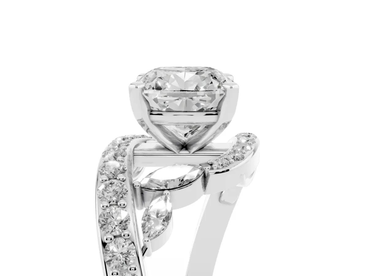 Cushion Cut Solitaire with Pavé Twist Band and Four-Prong Setting Silver