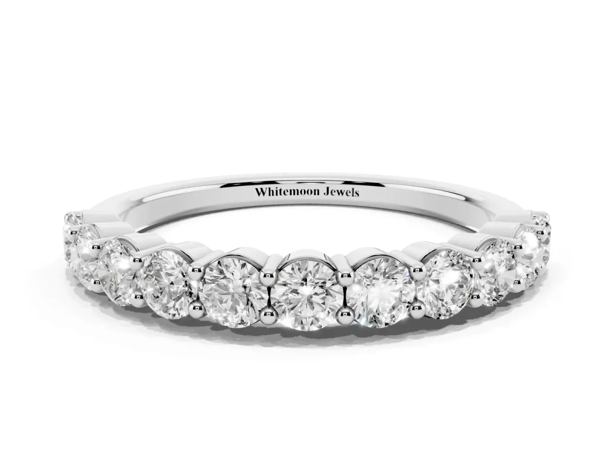 Round Diamond Half Eternity Band with Prong Setting Silver