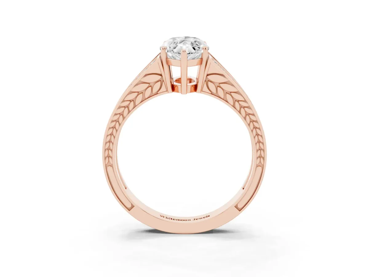 Marquise Cut Diamond Split Shank Ring with Pavé Band and Four-Prong Setting Rose gold