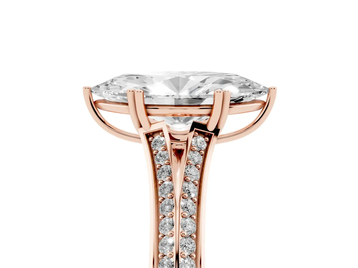 Marquise Cut Diamond Split Shank Engagement Ring with Pavé Band Rose gold