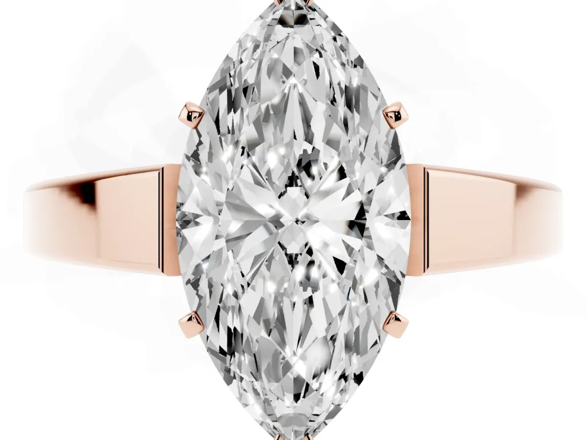 Marquise Cut Solitaire Engagement Ring with Four-Prong Setting and Tapered Band Rose gold