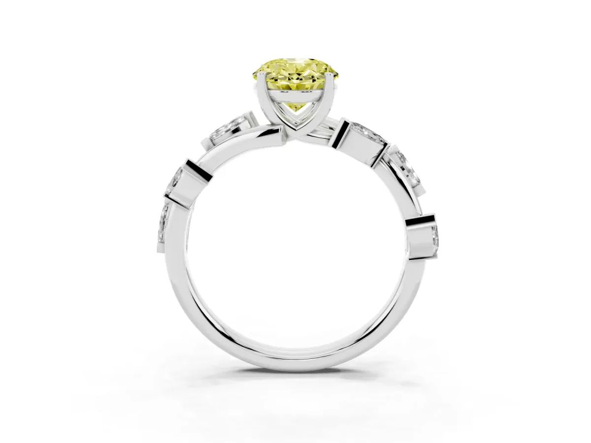 Fancy Yellow Oval Cut Solitaire Twisted Band Marquise Accent Prong Setting Ring Silver