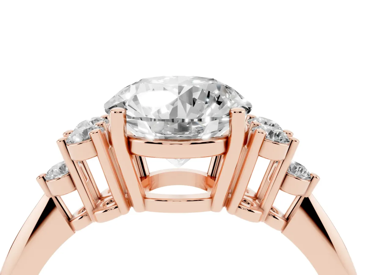 Round Cut Cut Diamond Cluster Ring with Solitaire Band and Four-Prong Setting Rose gold