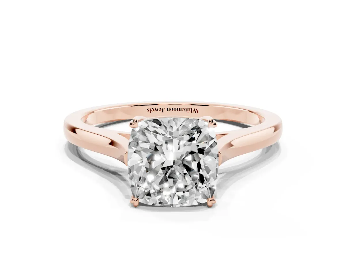 Cushion Cut Solitaire Heart Prong Engagement Ring with Tapered Band Rose gold