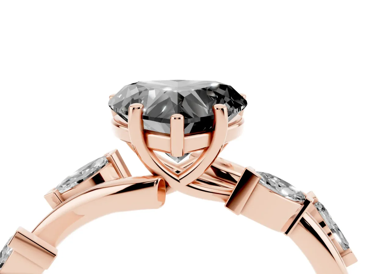 Fancy Black Heart Cut Solitaire Twisted Band Marquise Accent Prong Setting Ring Rose gold