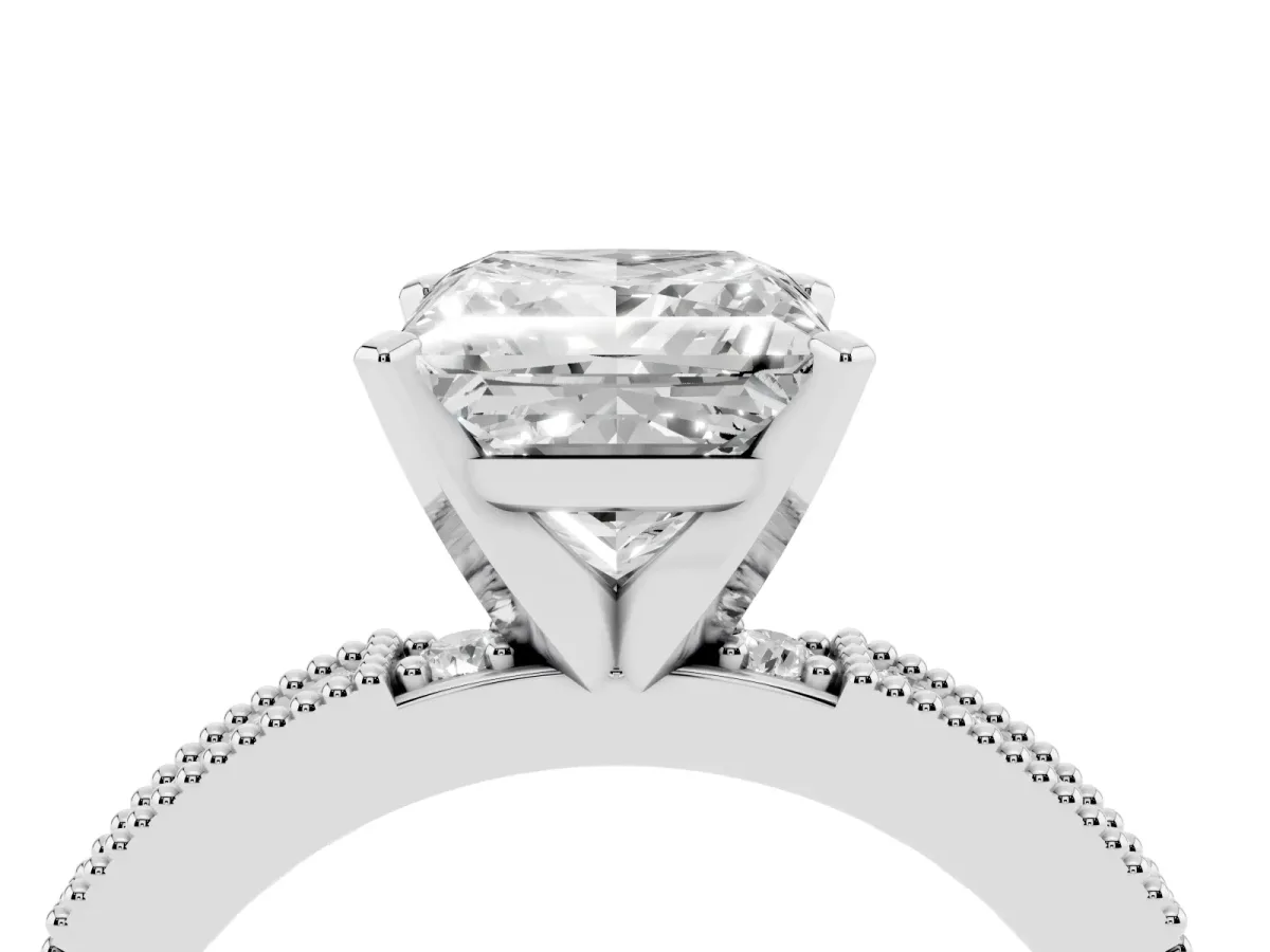 Princess Cut Solitaire with Pavé Band and Four-Prong Setting Silver