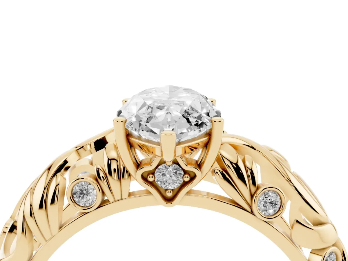 Marquise Cut Solitaire Diamond Leaf-Inspired Vine Band Ring with Prong Setting Yellow gold